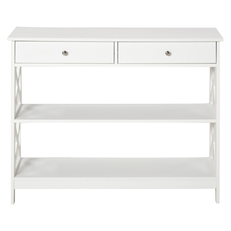 HOMCOM Mesa consola tipo aparador para Corredor com 2 gavetas e 2 prateleiras inferiores Móveis modernos 100x30.5x80 cm Branco