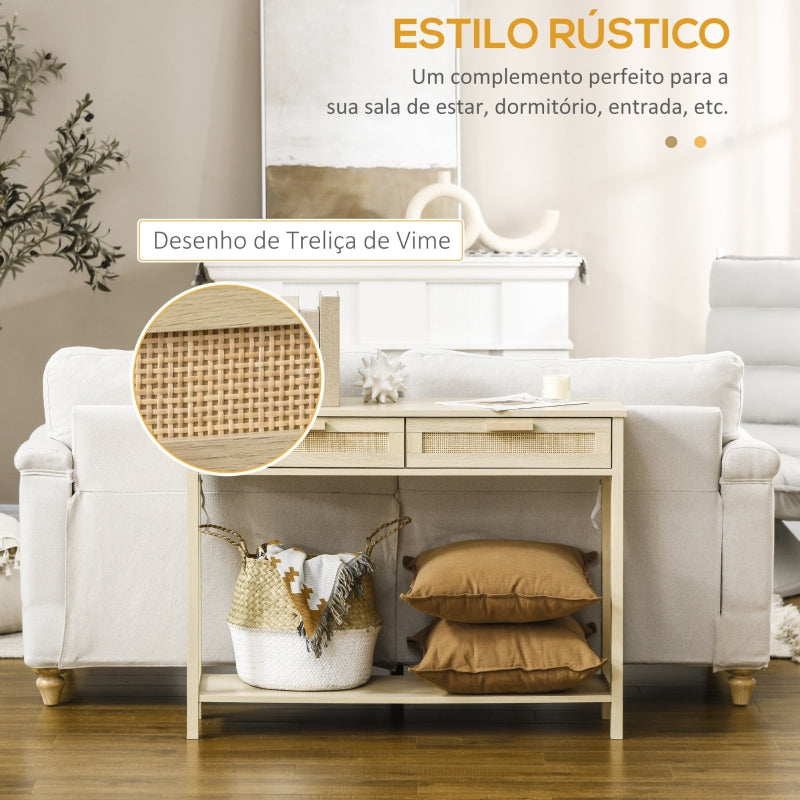 HOMCOM Mesa consola tipo aparador em malha com 2 gavetas e prateleira inferior para o corredor Quarto sala de estar 100x30x76 cm Natural