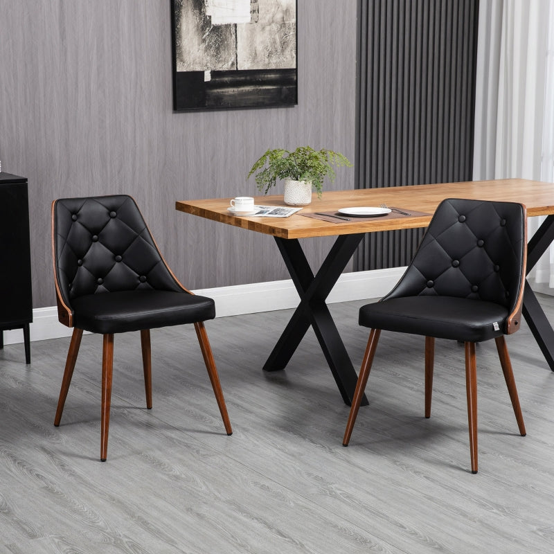 HOMCOM Conjunto de 2 Cadeiras de Sala de Jantar com Assento Estofado em PU e Pés de Madeira 50,5x59x82cm Preto e Nogueira