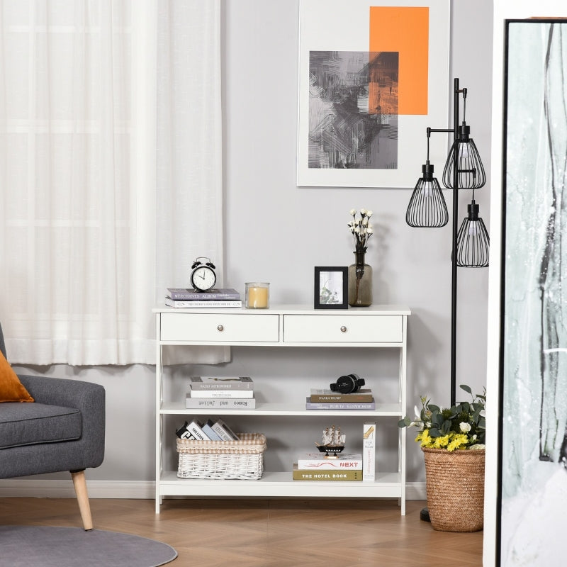 HOMCOM Mesa consola tipo aparador para Corredor com 2 gavetas e 2 prateleiras inferiores Móveis modernos 100x30.5x80 cm Branco