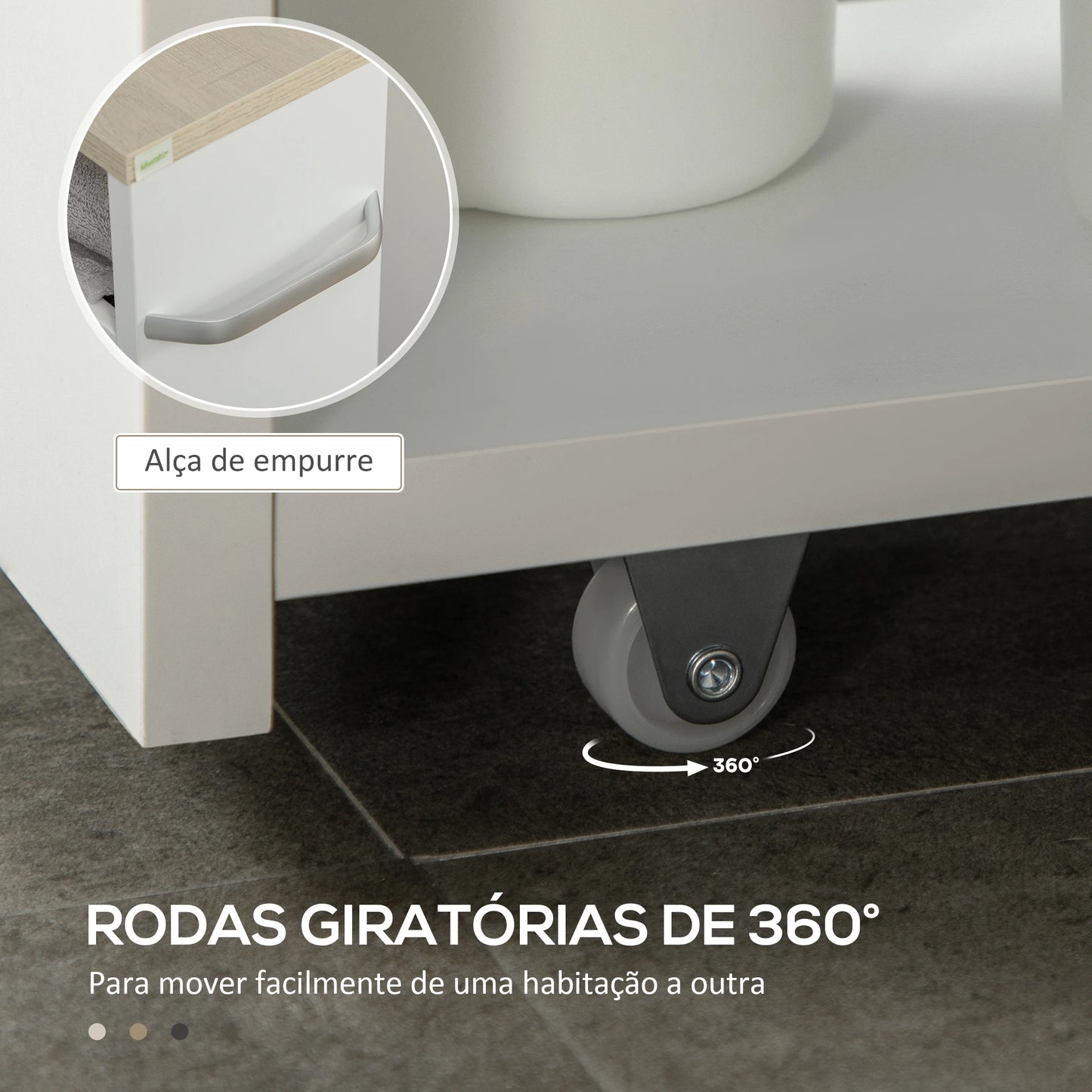 kleankin Estante de Armazenamento Casa de Banho de 3 Níveis Estante Estreita com Alça Lateral Estante com Rodas 48x15x80cm Branco