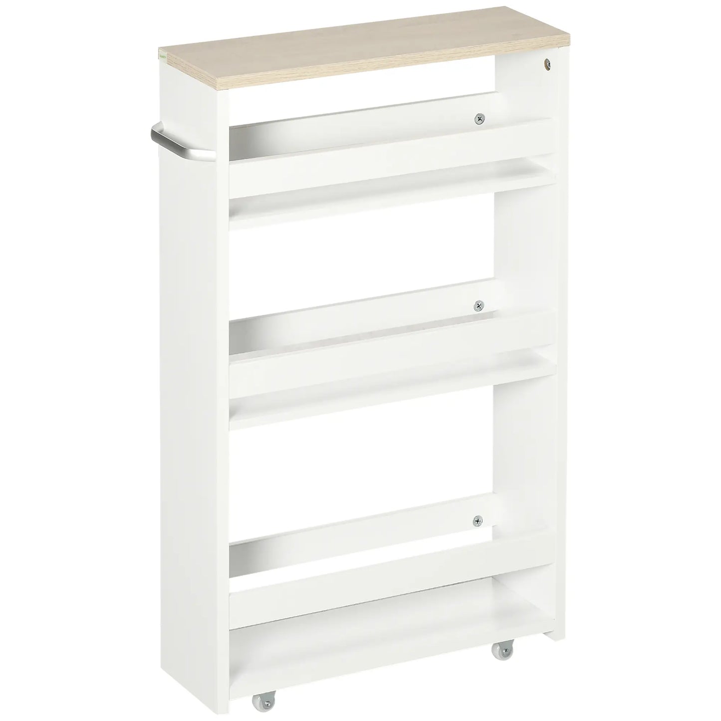 kleankin Estante de Armazenamento Casa de Banho de 3 Níveis Estante Estreita com Alça Lateral Estante com Rodas 48x15x80cm Branco