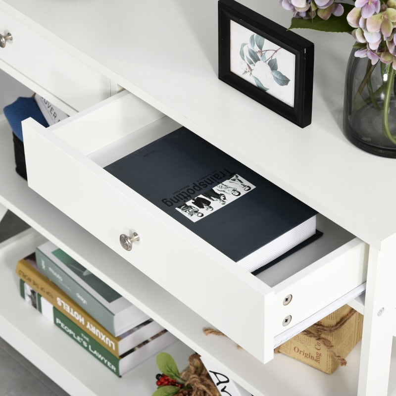 HOMCOM Mesa consola tipo aparador para Corredor com 2 gavetas e 2 prateleiras inferiores Móveis modernos 100x30.5x80 cm Branco