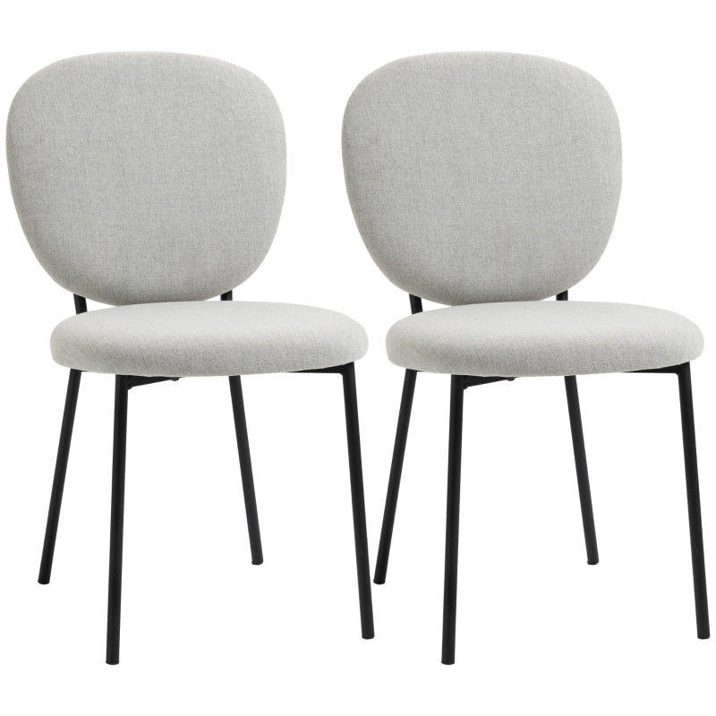HOMCOM Conjunto de 2 Cadeiras de Sala de Jantar Estofadas em Tecido com Encosto e Pés de Aço 46x59x82cm Cinza