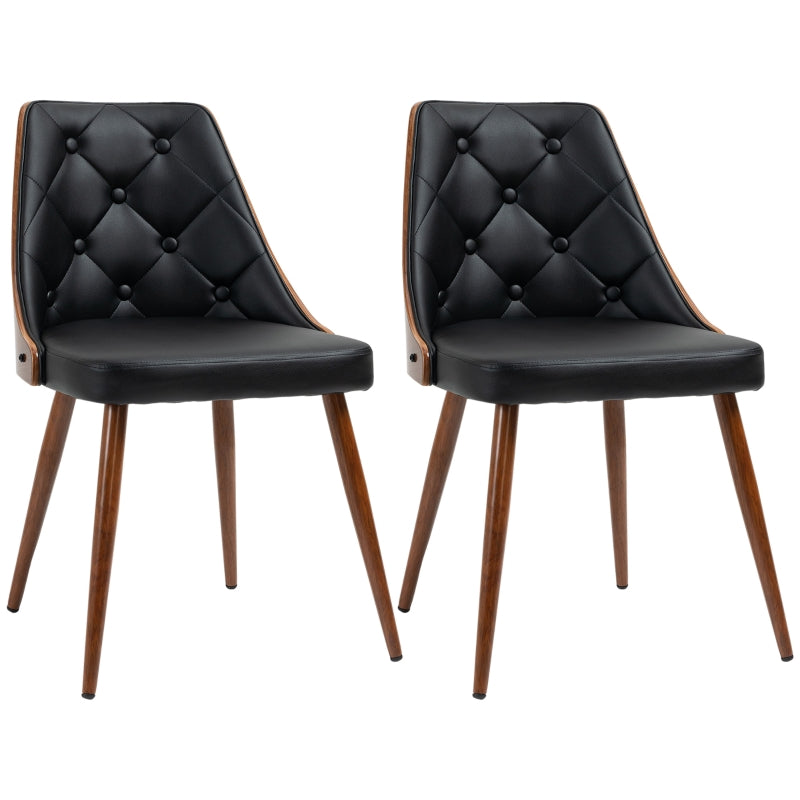 HOMCOM Conjunto de 2 Cadeiras de Sala de Jantar com Assento Estofado em PU e Pés de Madeira 50,5x59x82cm Preto e Nogueira