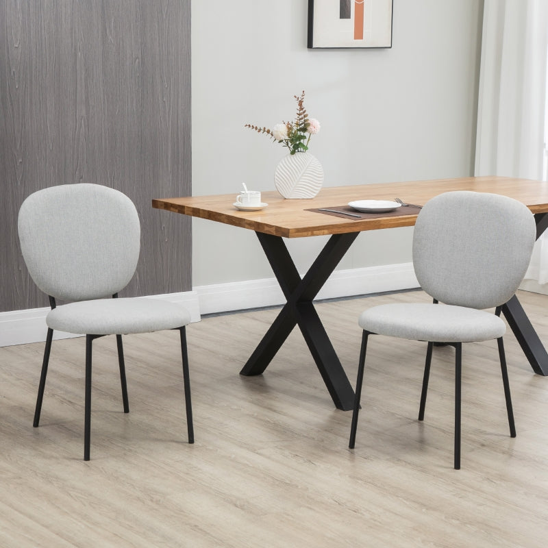 HOMCOM Conjunto de 2 Cadeiras de Sala de Jantar Estofadas em Tecido com Encosto e Pés de Aço 46x59x82cm Cinza