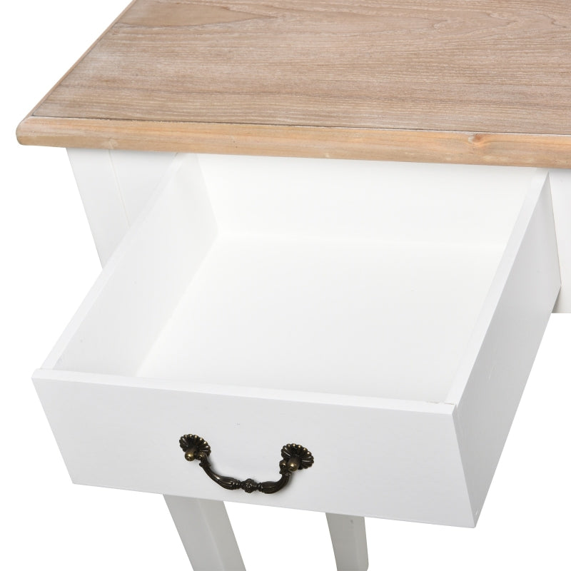 HOMCOM Mesa Consola Mesa Auxiliar com 2 Gavetas para Entrada Corredor Sala de Estar 87x34x78,5cm Branco e Madeira