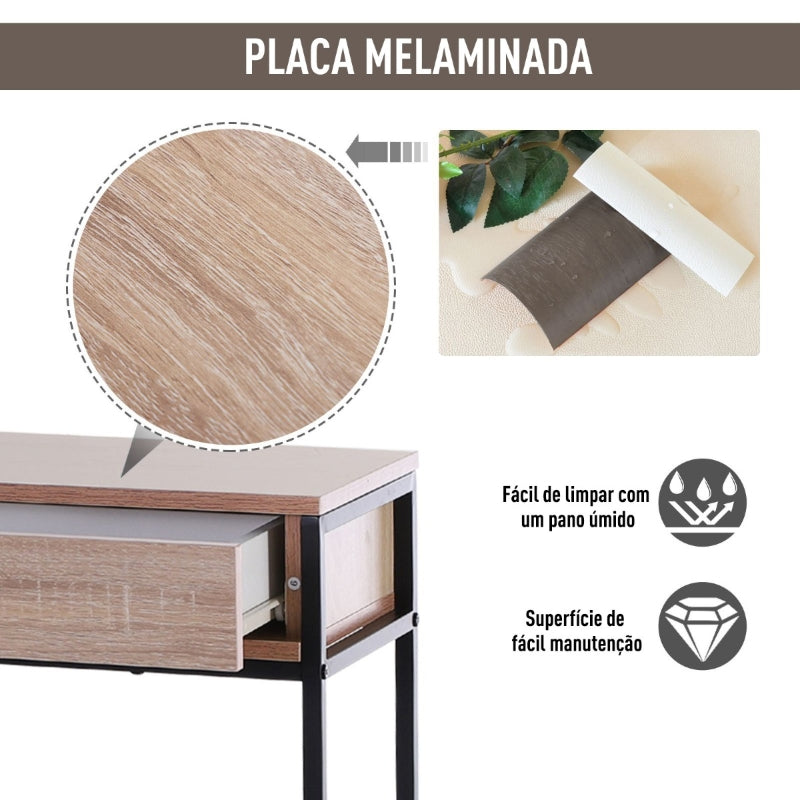 HOMCOM Mesa Tipo Consola de Estilo Industrial com 2 Gavetas e Prateleira Inferior 120x30x81,5cm Carvalho e Preto