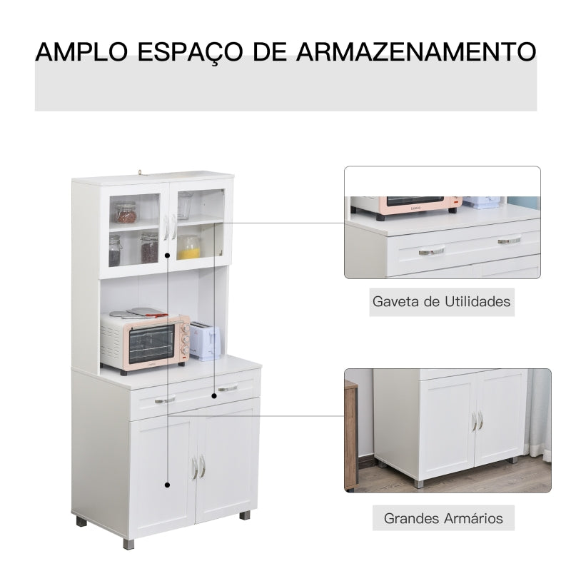 HOMCOM Armário de cozinha com prateleiras internas ajustáveis e gaveta 80x48x170 cm Branco