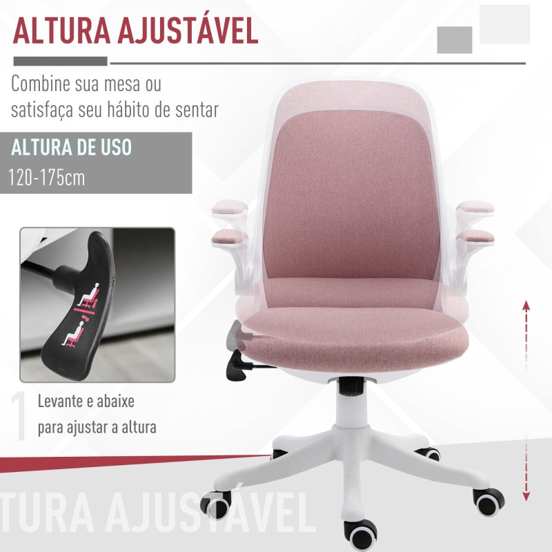 Vinsetto Cadeira de Escritório Giratória Função de Inclinação Altura Ajustável Ergonômica com Apoio de Braço Elevavel Carga 120 kg62,5x60x94-104 cm Rosa