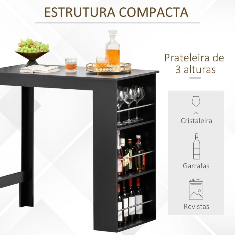 HOMCOM Mesa Bar de Bistrô com 3 Prateleiras com Suporte Estilo Moderno para Cozinha Sala de Estar Estrutura de Melamina 112x57x106cm Preto