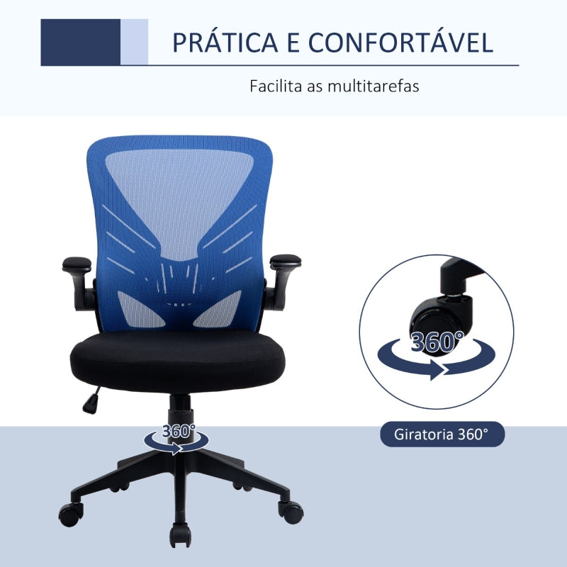 Vinsetto Cadeira de Escritório Ergonômica Giratória com Altura Ajustável Apoio para os Braços e Suporte Lombar Transpirável 62x59x99-107cm Azul e Preto