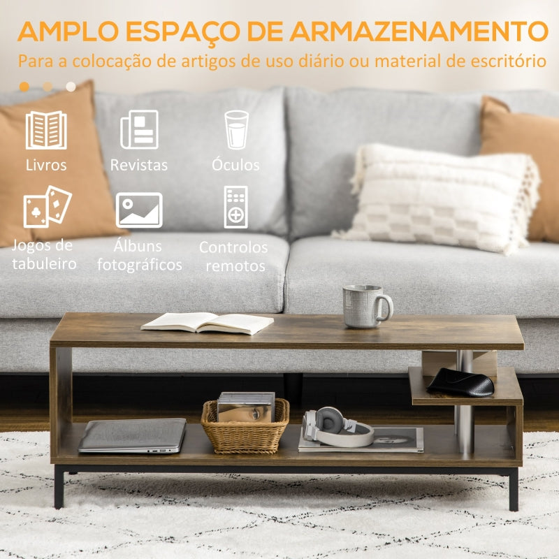 HOMCOM Mesa de Centro Moderna com Armazenamento Estrutura de Alumínio e Pés Elevados de Aço 106x40x40cm Marrom