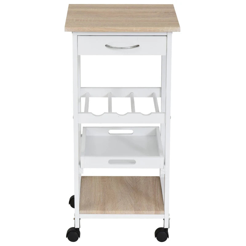 HOMCOM Carrinho de Cozinha com 4 Níveis com Rodas Prateleira Gaveta Bandeja 37x37x76 cm Branco