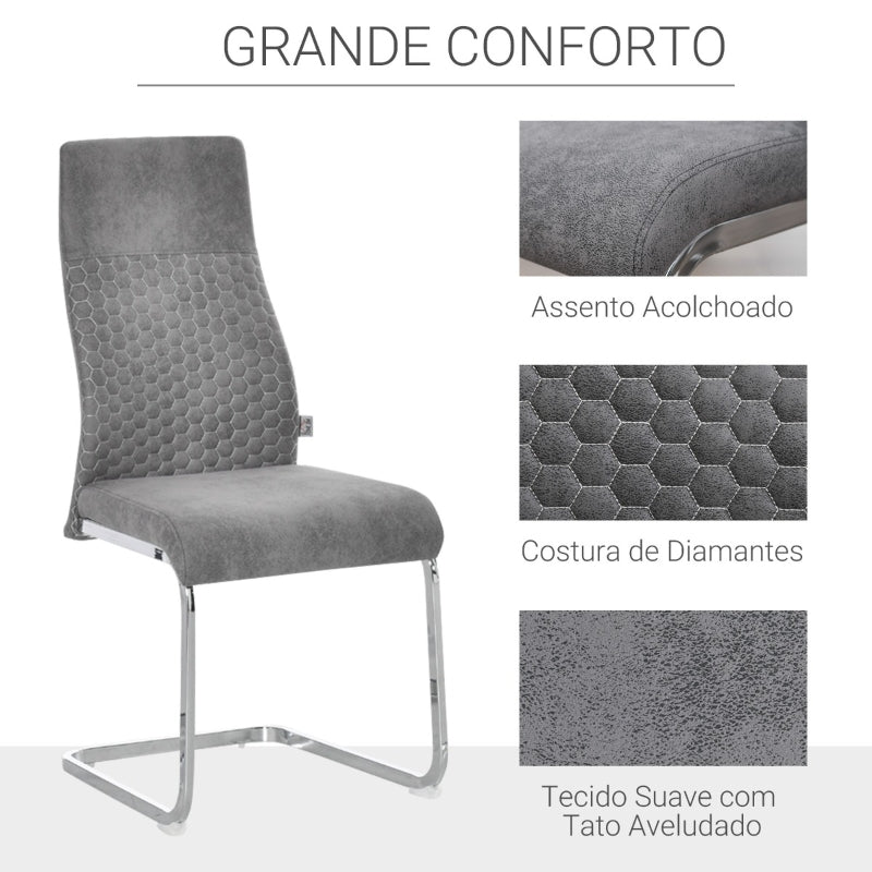 HOMCOM Conjunto de 4 Cadeiras de Sala de Jantar Estofadas em Veludo com Assento Acolchoado e Pés de Metal Cadeiras Cantilever Modernas 45x61x98cm Cinza