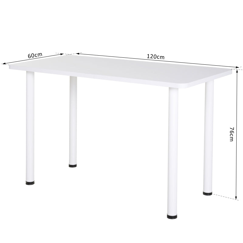 HOMCOM Mesa de Cozinha Retangular com Pés de Aço e Almofadas Ajustáveis 120x60x76cm Branco