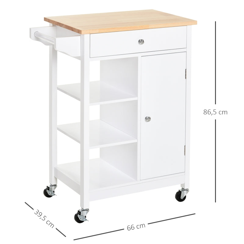 HOMCOM Carrinho de cozinha com 1 gaveta 1 armário 66x39.5x86.5 cm Branco