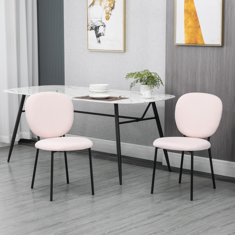 HOMCOM Conjunto de 2 Cadeiras de Sala de Jantar Estofadas em Tecido com Encosto e Pés de Aço 46x59x82cm Rosa Claro