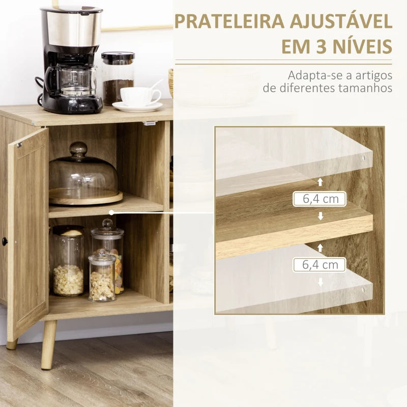 HOMCOM Aparador de Sala de Estar com Porta de Vime e 2 Prateleiras de Armazenamento para Sala de Estar 80x39x70cm Madeira