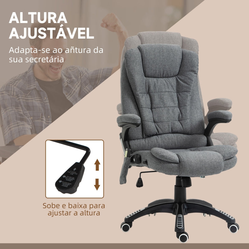 Vinsetto Cadeira de Escritório com 6 Pontos de Massagem Reclinável até 130° com Função de Aquecimento 68x72x110-120 cm Cinza