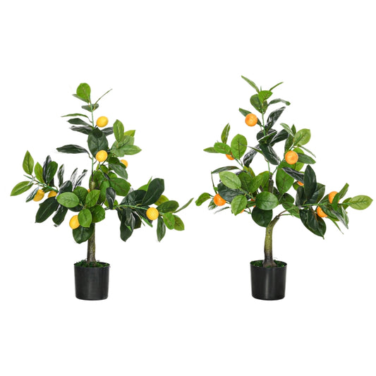 HOMCOM Conjunto de 2 Plantas Artificiais Decorativas Limoeiro e Laranjeira Artificiais de 60 cm com Vaso