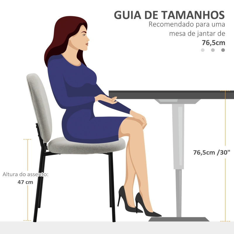 HOMCOM Conjunto de 2 Cadeiras de Sala de Jantar Estofadas em Tecido com Encosto e Pés de Aço 46x59x82cm Cinza