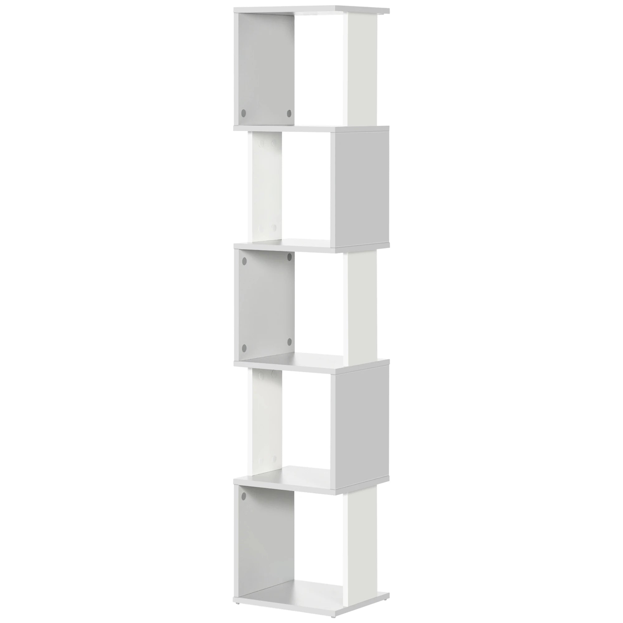 HOMCOM Estante de Livros em Forma de S Estante com 5 Prateleiras Abertas para Sala de Estar Escritório Anti-Tombo 33x28x161cm Branco e Cinza Claro