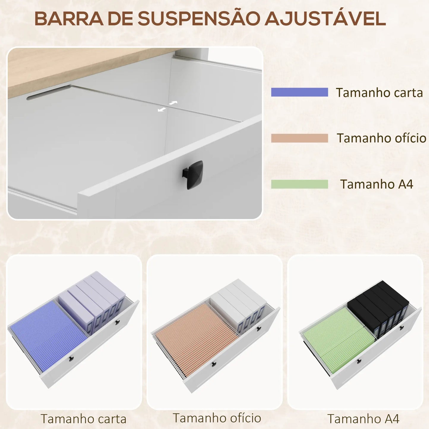 HOMCOM Armário de Escritório Móvel Arquivador com 2 Gavetas 2 Barras Suspensas para Tamanho A4 e 2 Chaves 79x40x72 cm Branco e Madeira