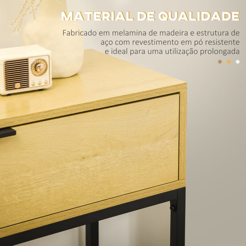 HOMCOM Mesa Consola com Gaveta Consola Moderna Mesa de Entrada com Pés de Aço 80x30x76 cm Madeira e Preto