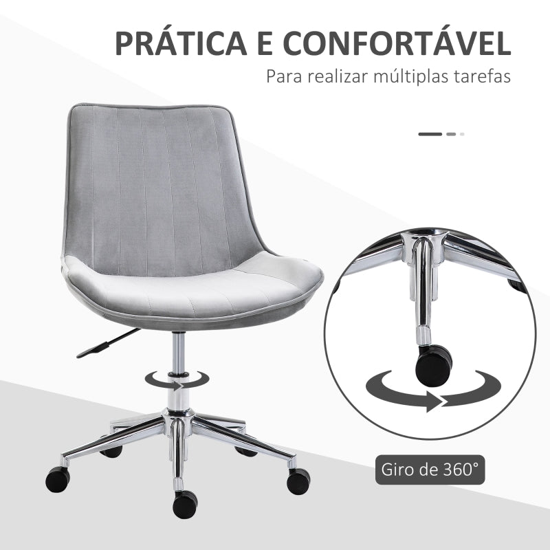 HOMCOM Cadeira de Escritório Operativa Giratória com Altura Ajustável Encosto Estofado em Pelúcia 52,5x60x82-91cm Cinza