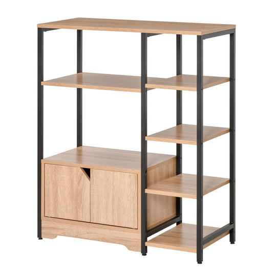 HOMCOM Estante para Livros com Múltiplas Prateleiras Abertas e 1 Armário com Porta Dupla Estante de Armazenamento para Escritório Sala de Estar 80x35x97cm Madeira Natural