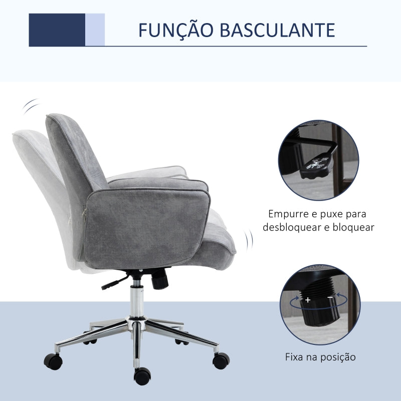 Vinsetto Cadeira de Escritório Ergonômica Giratória com Altura Ajustável Apoio para os Braços e Encosto Acolchoado 67x69x92-102cm Cinza