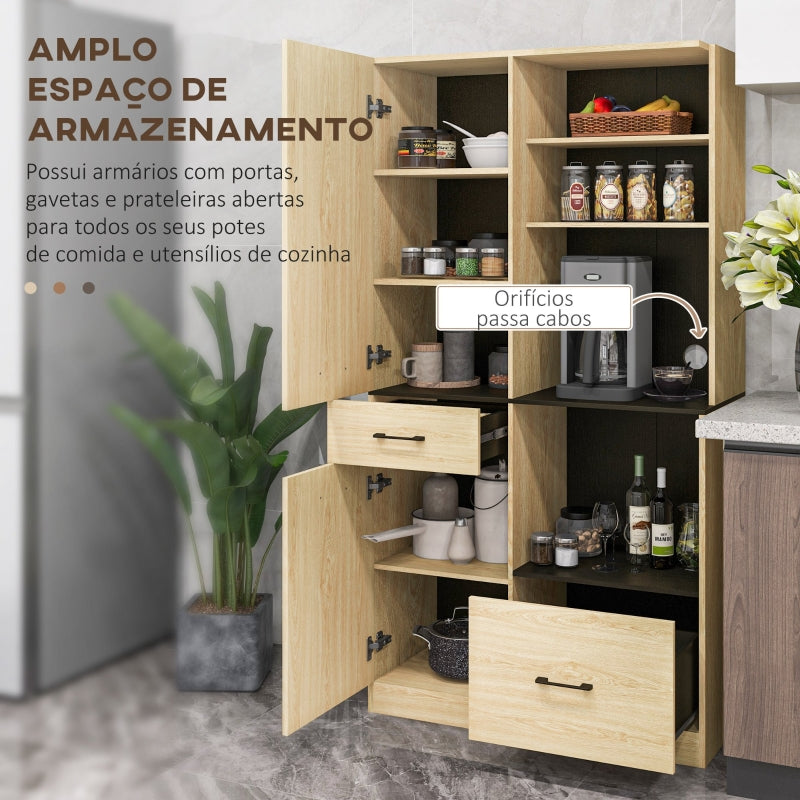 HOMCOM Armário de Cozinha Moderno com 2 Gavetas 2 Armários e 4 Prateleiras Abertas 90x40x170 cm Madeira e Preto