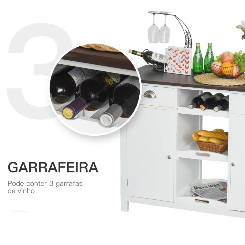 HOMCOM Aparador de madeira, mesa de console multifuncional com prateleiras gavetas bandeja removivel 115x48x87cm branco e marrom