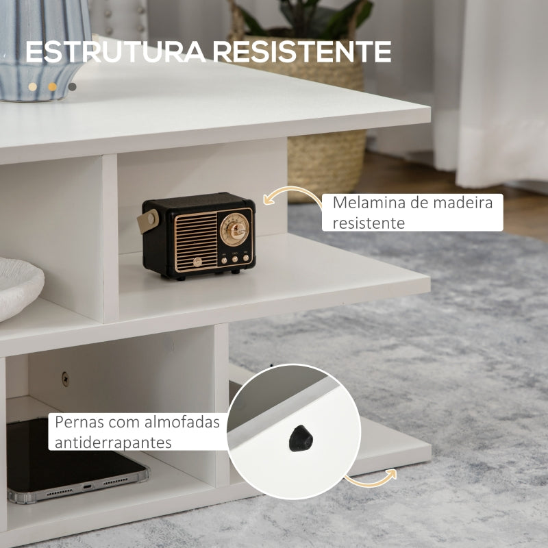 HOMCOM Mesa de Centro Quadrada Moderna com Múltiplas Prateleiras de Armazenamento para Escritório Estúdio 70x70x36,5cm Branco