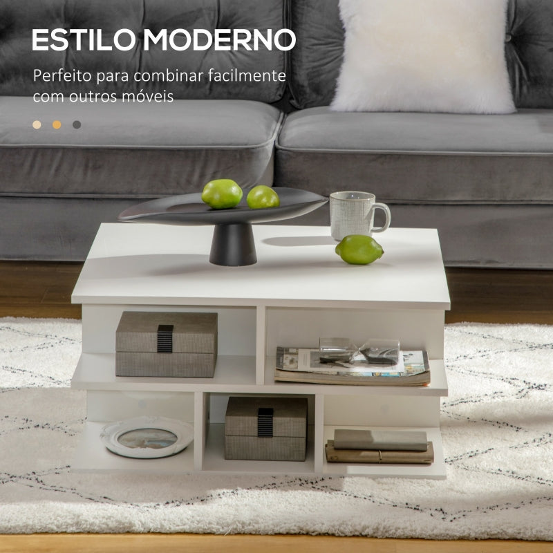 HOMCOM Mesa de Centro Quadrada Moderna com Múltiplas Prateleiras de Armazenamento para Escritório Estúdio 70x70x36,5cm Branco