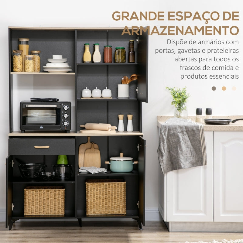 HOMCOM Armário de Cozinha com 1 Gaveta 3 Portas e Armazenamento Aberto Estilo Moderno 119x41x180cm Preto