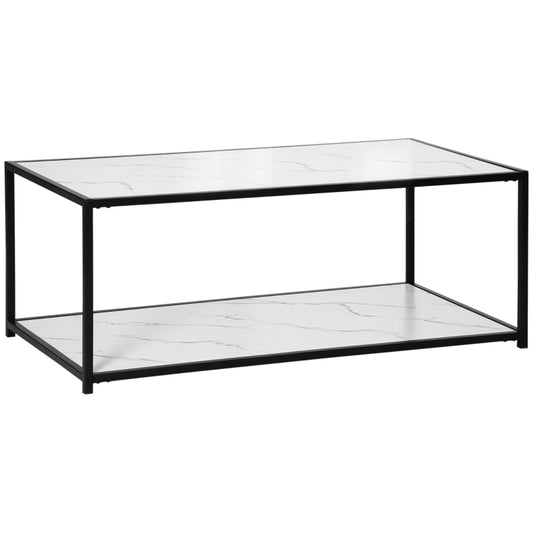 HOMCOM Mesa de Centro com Bancada de Imitação a Mármore e Estrutura de Aço 120x60x46cm Branco e Preto