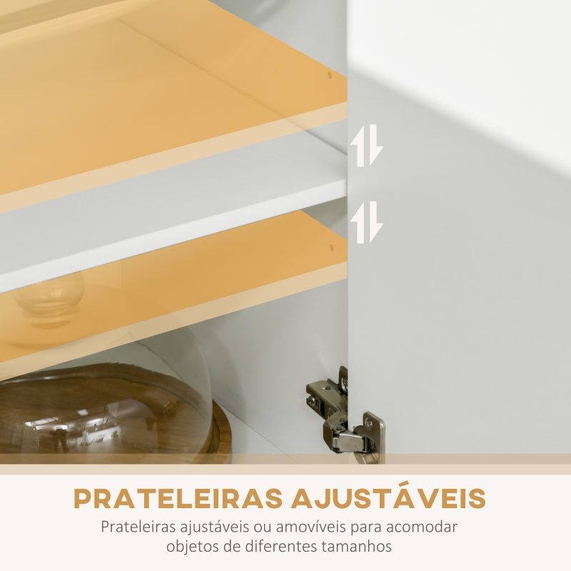 HOMCOM Armário de Cozinha com 4 Portas Bandeja Amovível Prateleira Ajustável Gaveta e Bancada para Micro-Ondas 70x40x180 cm Branco