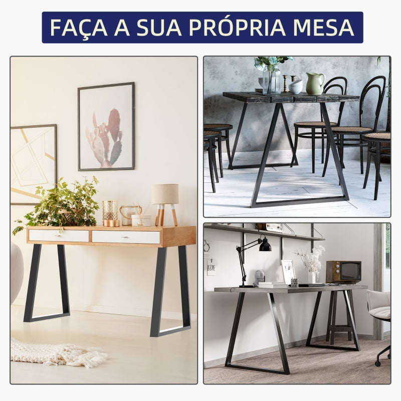 HOMCOM Conjunto de 2 Pés para Mesa 72x6x72cm Pés para Móveis de Aço para Suporte com Base Protetoras e Parafusos Preto