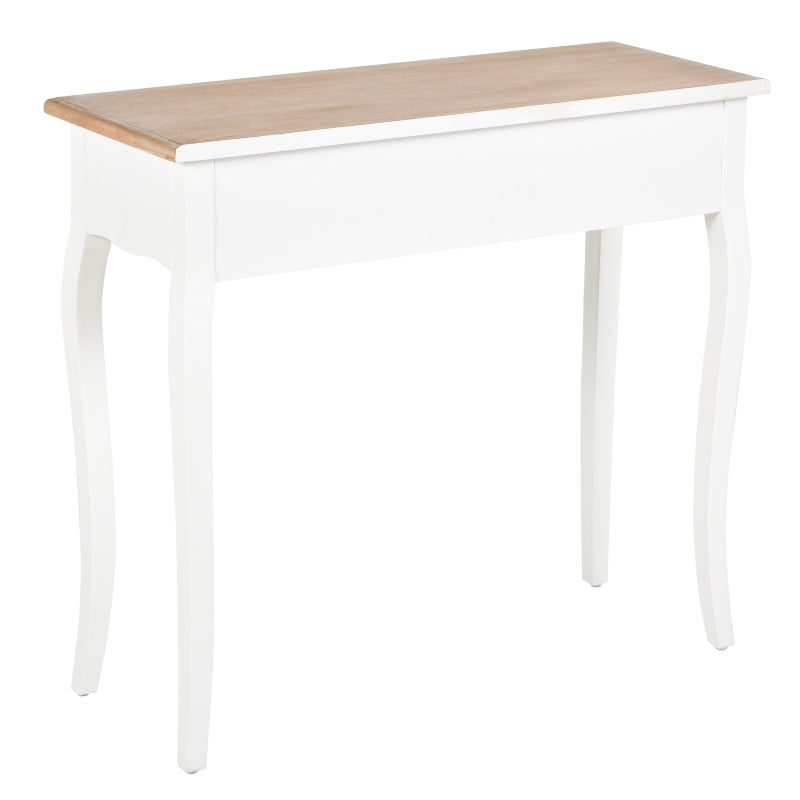 HOMCOM Mesa Consola Mesa Auxiliar com 2 Gavetas para Entrada Corredor Sala de Estar 87x34x78,5cm Branco e Madeira