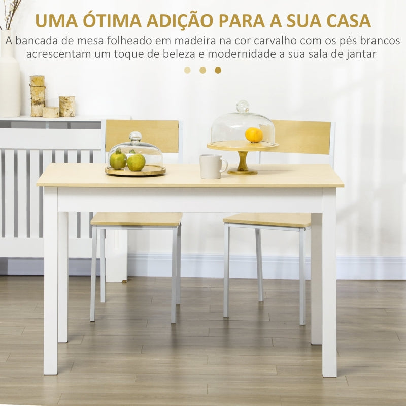 HOMCOM Mesa de Sala de Jantar de Madeira Retangular para 4-6 Pessoas 119x70x76 cm Carvalho e Branco