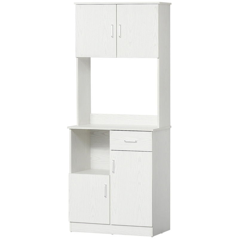 HOMCOM Armário Auxiliar de Cozinha com 3 Portas de armário Prateleira Ajustável Gaveta e estante Aberta 71x41x178 cm Branco