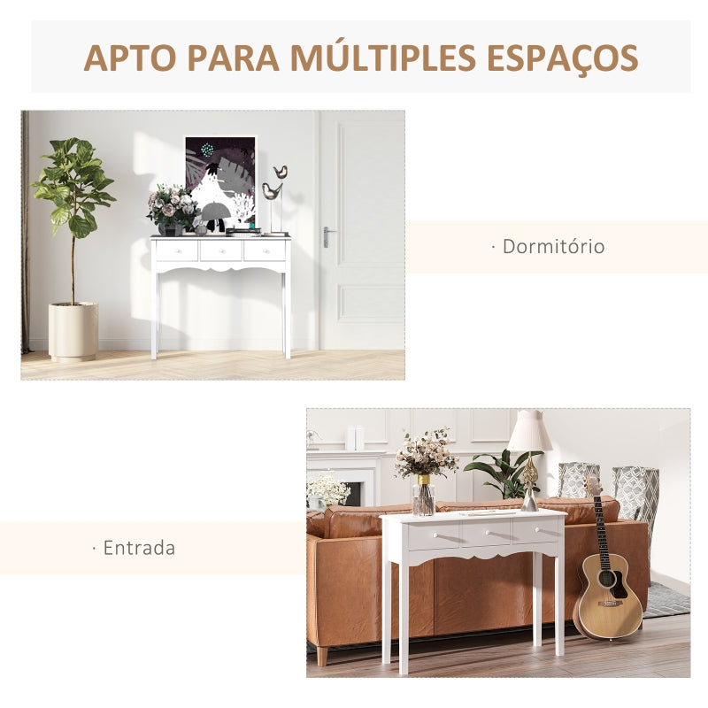 HOMCOM Mesa Consola Elegante Móvel de Entrada com 3 Gavetas 100x32x85cm Branco