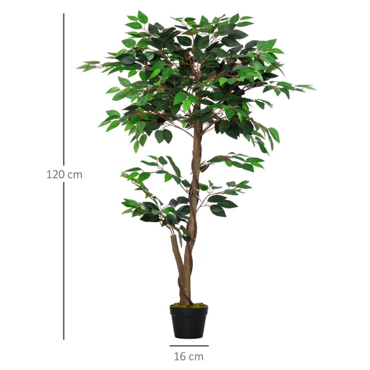 Outsunny Árvore de Chá Artificial 120 cm Planta Artificial com 546 Folhas Musgo e Vaso