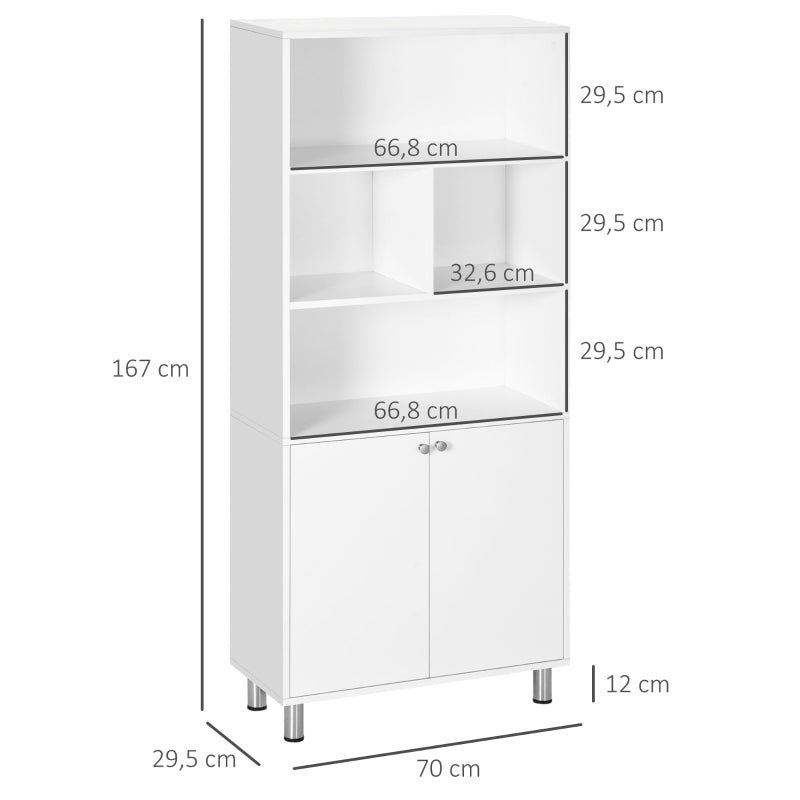 HOMCOM Estante Armário com 2 Portas e Armazenamentos Abertos para Sala de Estar Estúdio Escritório 70x29,5x167cm Branco