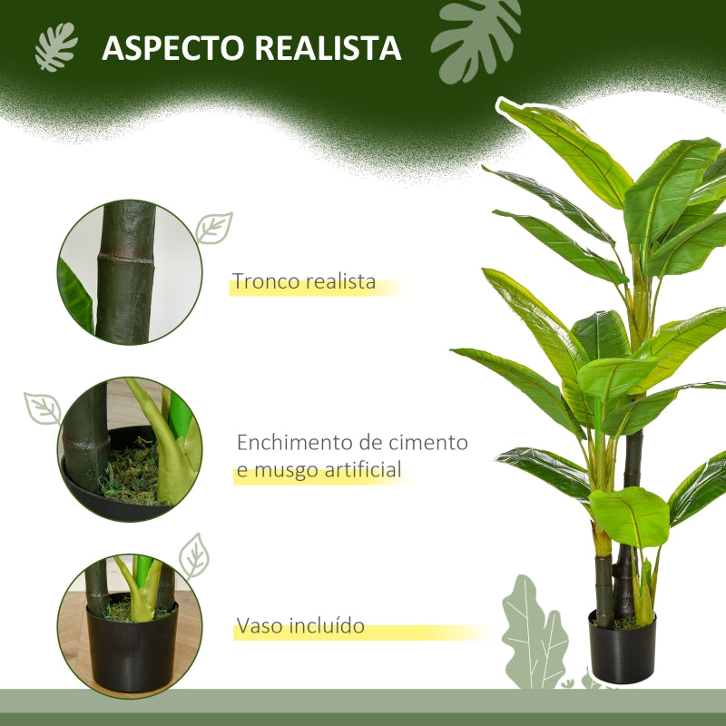 HOMCOM Bananeira Artificial 150 cm Planta Artificial com Vaso e 18 Folhas