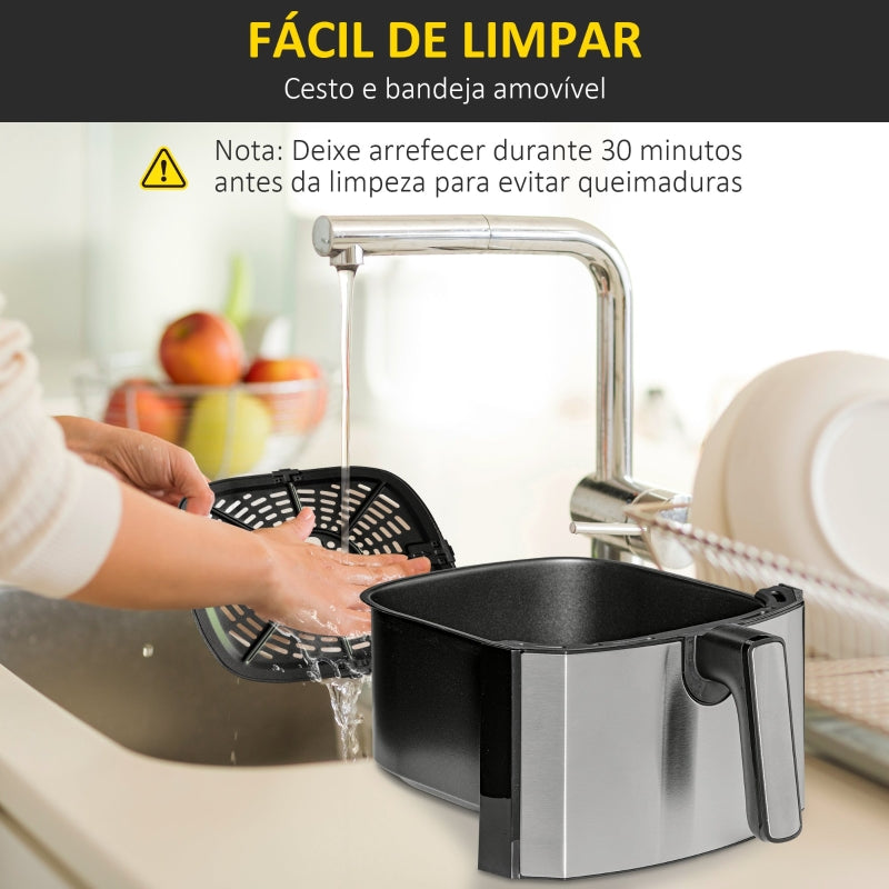 HOMCOM Fritadeira sem Óleo 6,5L 1700W Fritadeira de Ar Quente com 8 Programas Tela LED Tátil