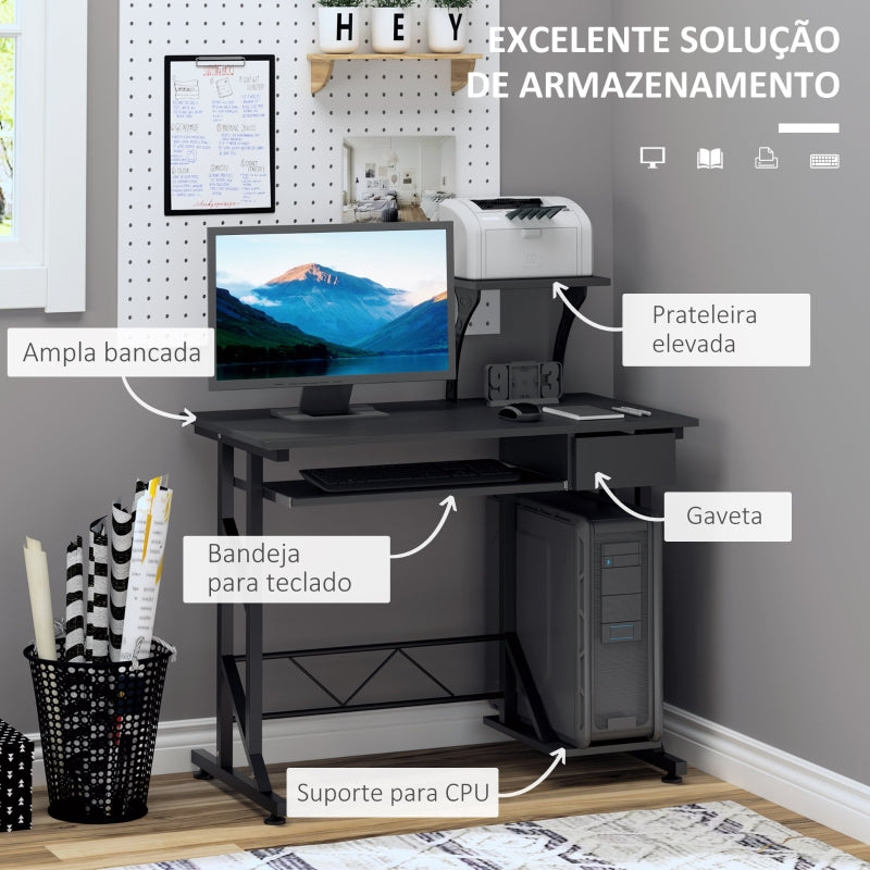 HOMCOM Mesa de Computador com 1 Gaveta Bandeja para Teclado e Suporte para CPU para Escritório Estúdio 90x50x95 cm Preto