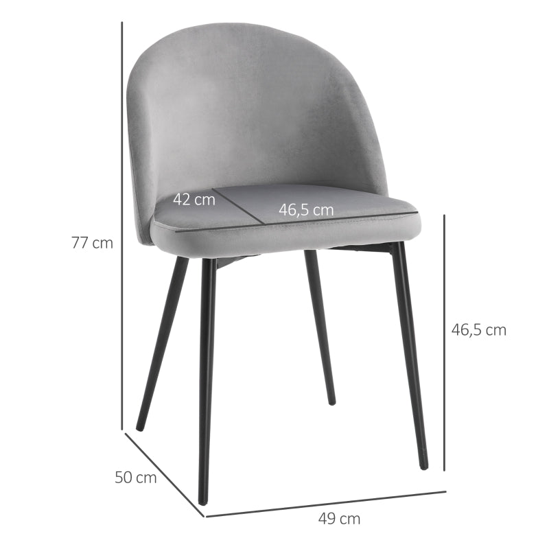 HOMCOM Conjunto de 2 Cadeiras de Sala de Jantar com Asento e Encosto Acolchoados Estofadas em Veludo 49x50x77 cm Cinza